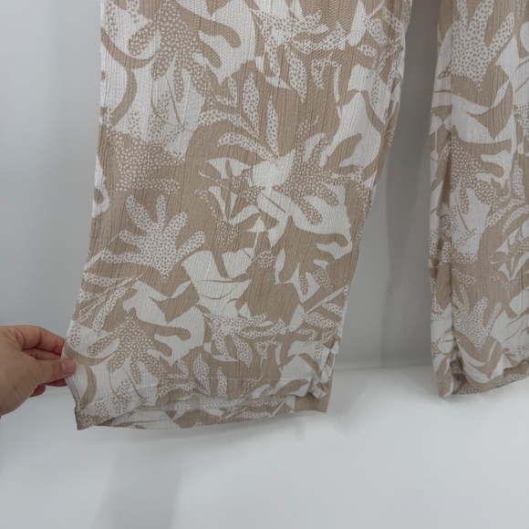 Prana Pants Women Medium Beige White Palazzo Wide Leg Floral Elastic Pull On - Picture 3 of 12